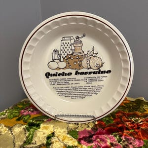 Vintage FESTIVAL Quiche Lorraine Pastry Recipe Plate, Quiche Lorraine Recipe, Pie Plate w/Recipe, Pie Dish, Pastry Dish, Made in Korea, Vtg