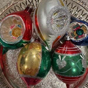 Vintage Indent Glass Christmas Ornaments, MCM Indent Glass, Glass Blown Bauble, Mid Century Reflector Baubles, Retro Holiday Tree Decor, Vtg