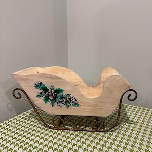 SLITTA di Natale in legno, slitta di Babbo Natale, agrifoglio, rustico, da tavolo, Natale in campagna, decorazioni per slitta di Natale, decorazioni per centrotavola natalizi