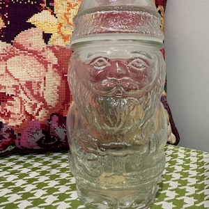Vintage LIBBEY Santa Glass Canister Jar, Clear Glass w/Lid, Santa Apothecary Jar, Figural Santa Claus Candy Jar, Christmas Décor, Treat, Vtg