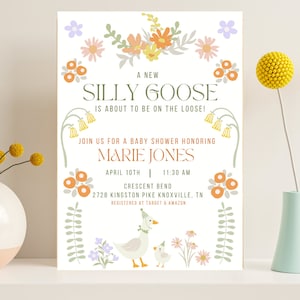 Invitación para baby shower de Silly Goose: descarga instantánea (editable)