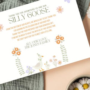Cartão de agradecimento para chá de bebê A Silly Goose - Download instantâneo (5x3,5 pol.)