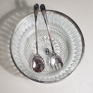 Vintage, Sheratonn Silverplated Rim Salad Bowl w/spoon and fork.  made in italy