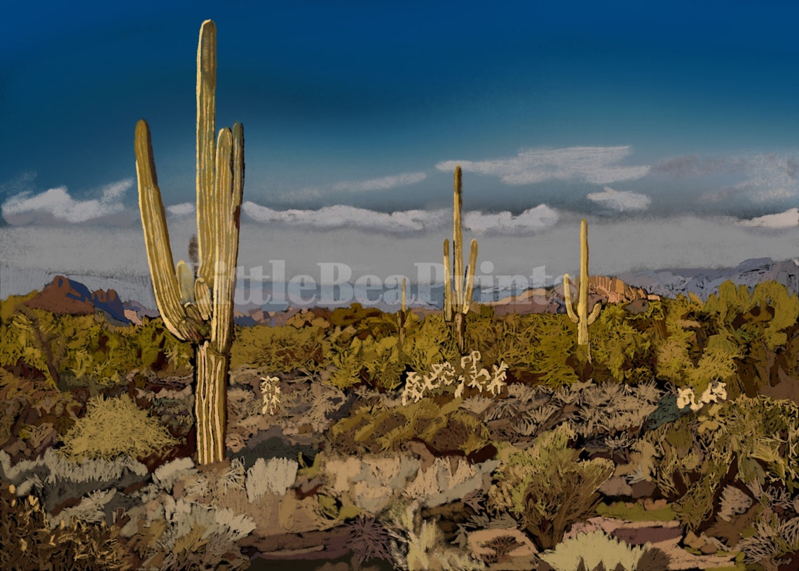 Desert Landscape | Rustic Painting | Desert Wall Art | Digital DOWNLOAD ...