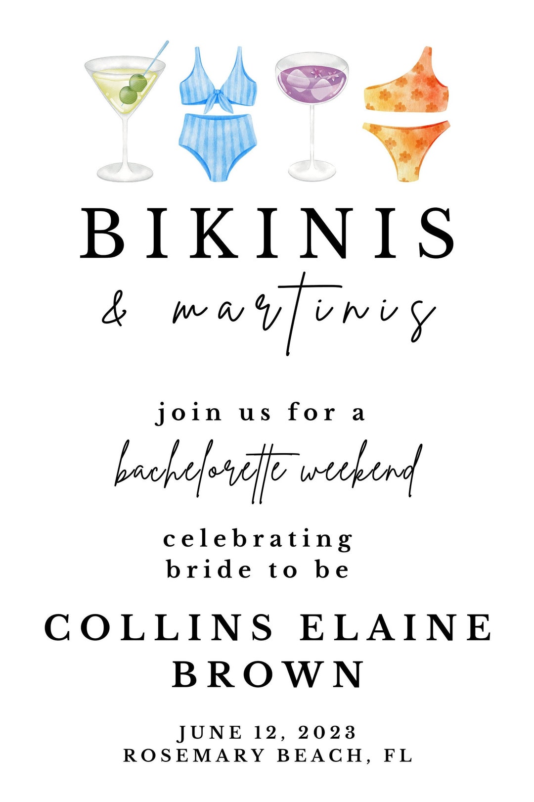 Bikinis & Martinis Bachelorette Invite Template Etsy