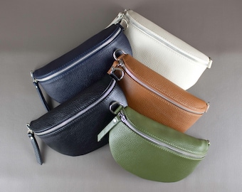 S Maat Heuptas voor vrouwen met een gestreepte riem, leren crossbody schoudertas met zilveren rits, dames schouderband met brede riem