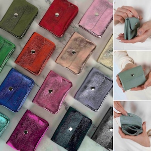 Portafoglio in pelle lucida, portafoglio luccicante per signore, portafoglio fatto a mano per donne, portamonete, borsellino, regalo