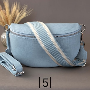 Lichtblauw Heuptas Vrouwen met Gestreepte Band Leren Crossbody Schoudertas Taille Tas Zilveren Hardware Handtas Verwisselbare Brede Riem 5