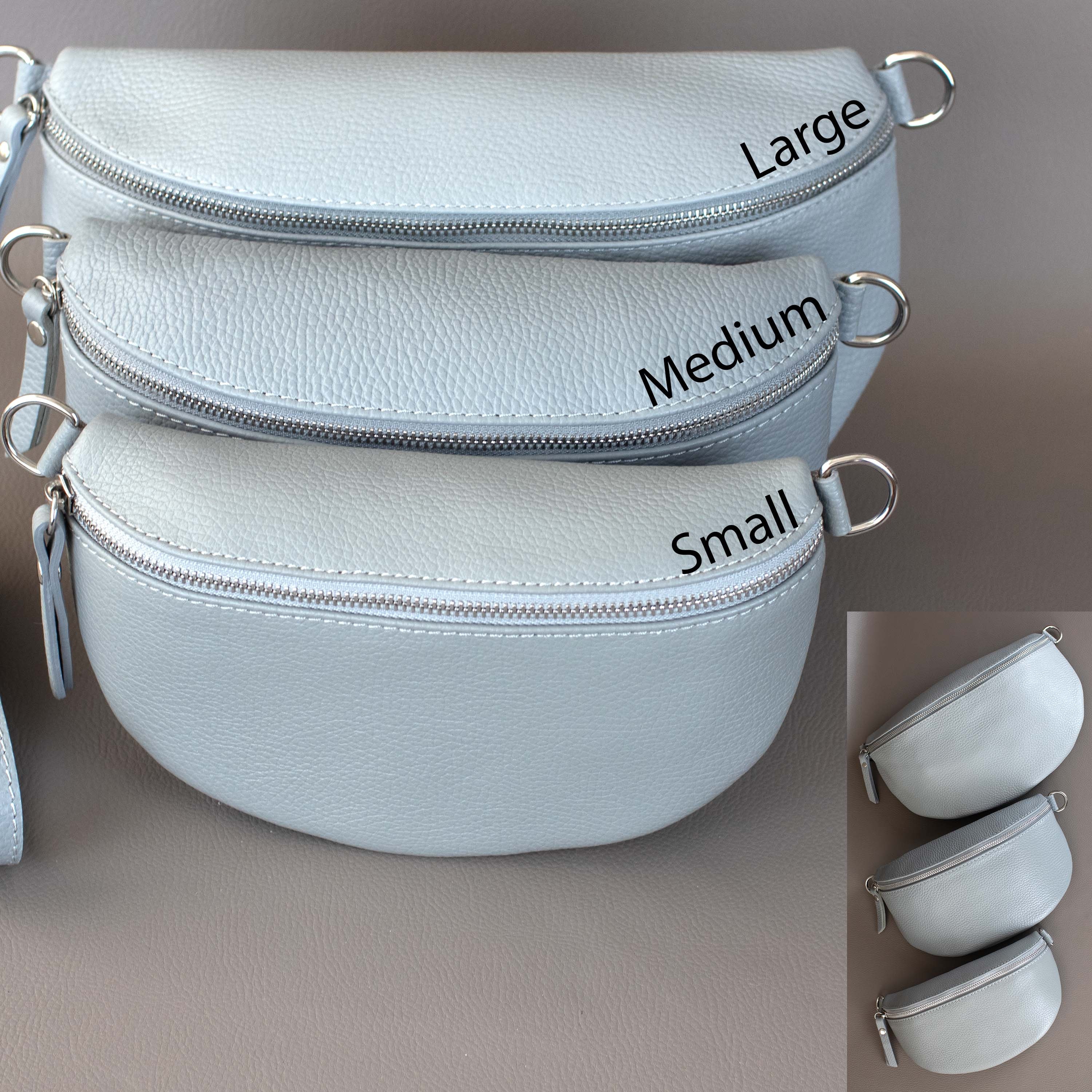 Light Gray Fanny Pack for Women With Patterned Strap Leather