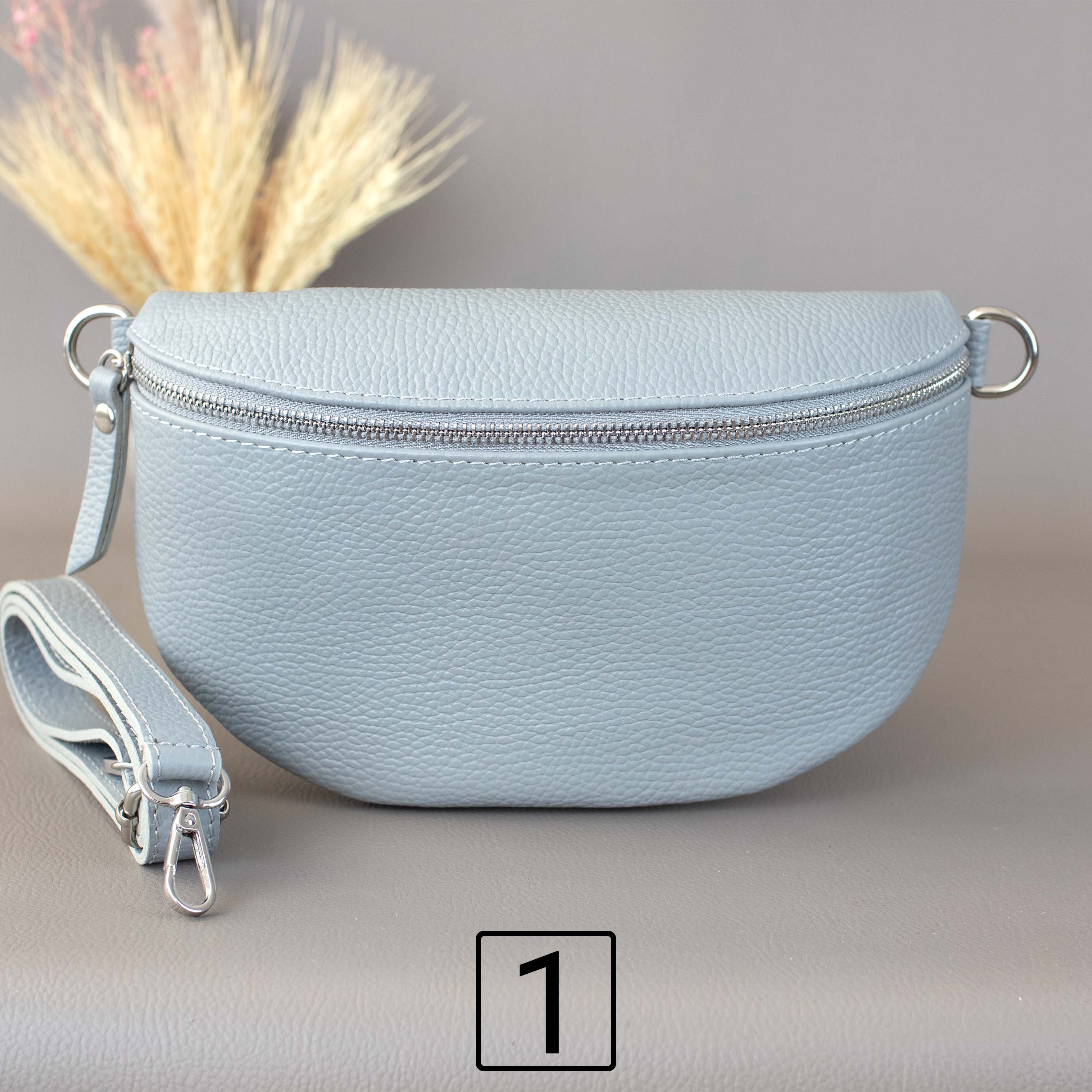 Light Gray Fanny Pack for Women With Patterned Strap Leather