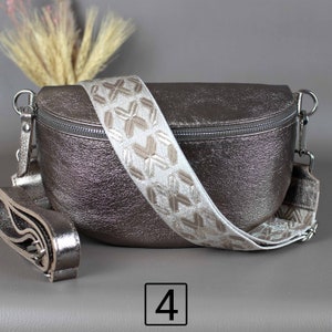 Bronze Fanny Pack For Women With Patterned Strap Leather Crossbody Shoulder Waist Bag Silver Zipper Handbag Interchangeable Wide Belt 4