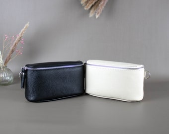 Leather Crossbody Shoulder Waist Bag For Women with Patterned Strap with Silver Hardware Fanny Pack Handbag Interchangeable Wide Belt