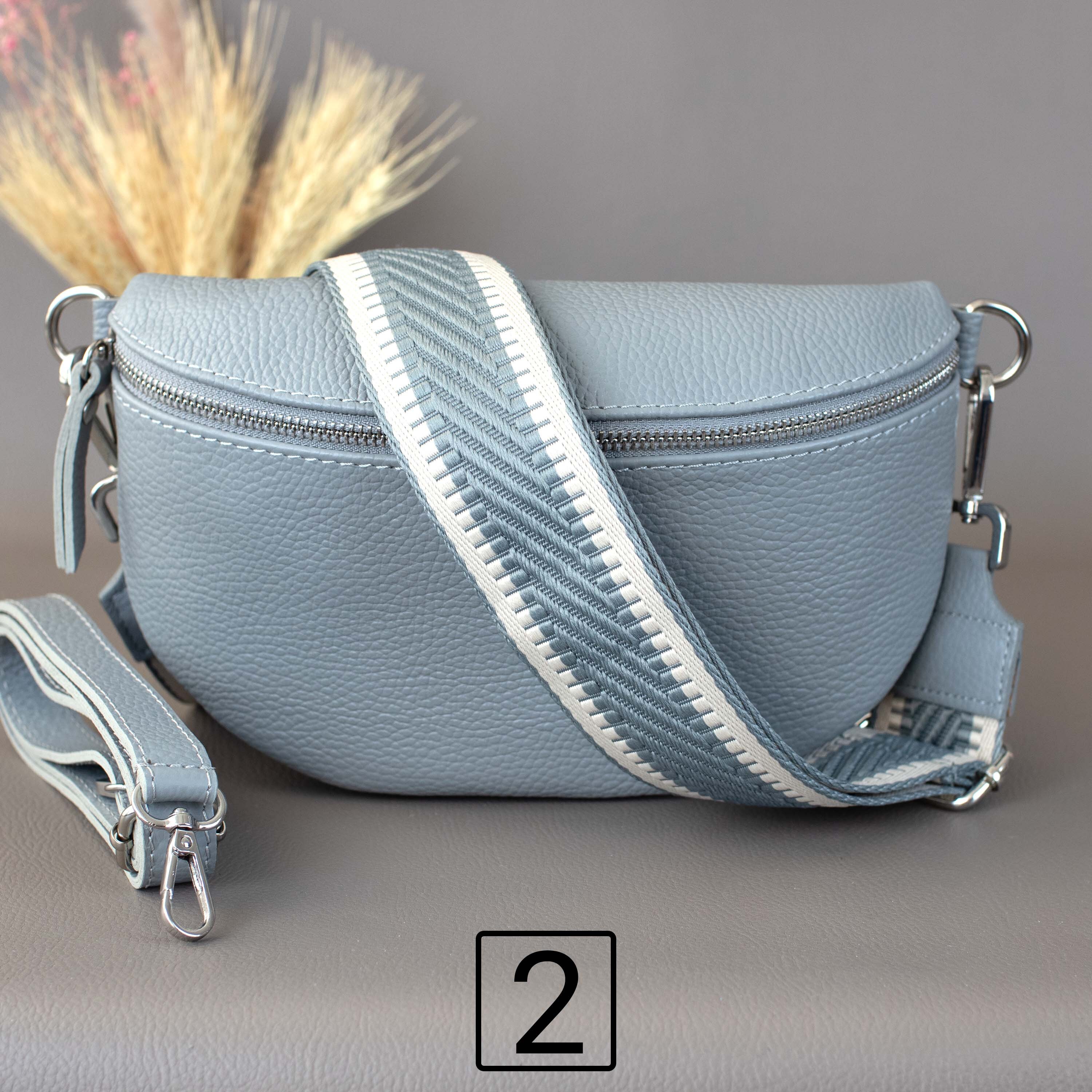 Light Gray Fanny Pack for Women With Patterned Strap Leather