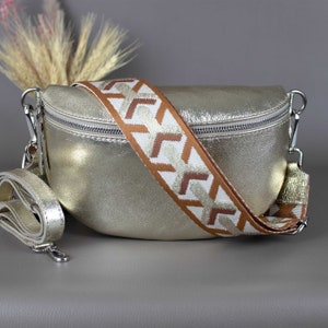 Gold Leder Bauchtasche für Frauen mit gemustertem Riemen Schulter Crossbody Damen Umhängetasche silber Hardware breitem Träger Geschenk
