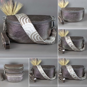 Bronze Fanny Pack For Women With Patterned Strap Leather Crossbody Shoulder Waist Bag Silver Zipper Handbag Interchangeable Wide Belt image 1