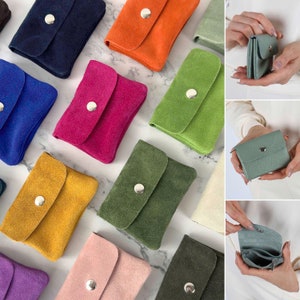 Monedero de ante, billetera de gamuza para damas, cartera hecha a mano para mujeres con monedero de botón, regalo