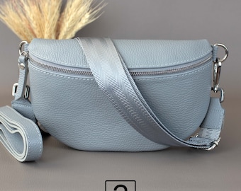 Light Gray Fanny Pack for Women With Patterned Strap Leather