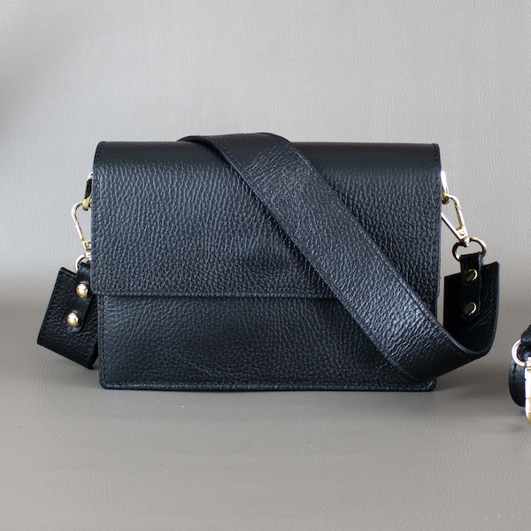 Sac de taille noir en cuir pour femme, sac bandoulière pour dame avec accessoires dorés, banane avec fermeture éclair dorée, sac à main