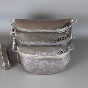 Bronze Fanny Pack For Women With Patterned Strap Leather Crossbody Shoulder Waist Bag Silver Zipper Handbag Interchangeable Wide Belt image 7