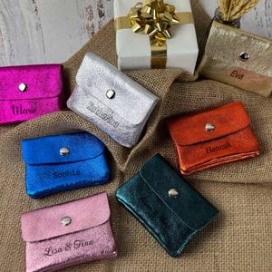 Cartera de cuero personalizada para mujeres, billetera grabada individualmente con para monedas, opción de regalo para ella en San Valentín