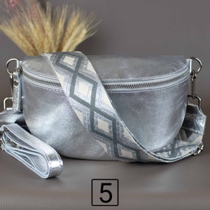 Silver Fanny Pack For Women With Patterned Strap Leather Crossbody Shoulder Waist Bag Silver Zipper Handbag Interchangeable Wide Belt 5