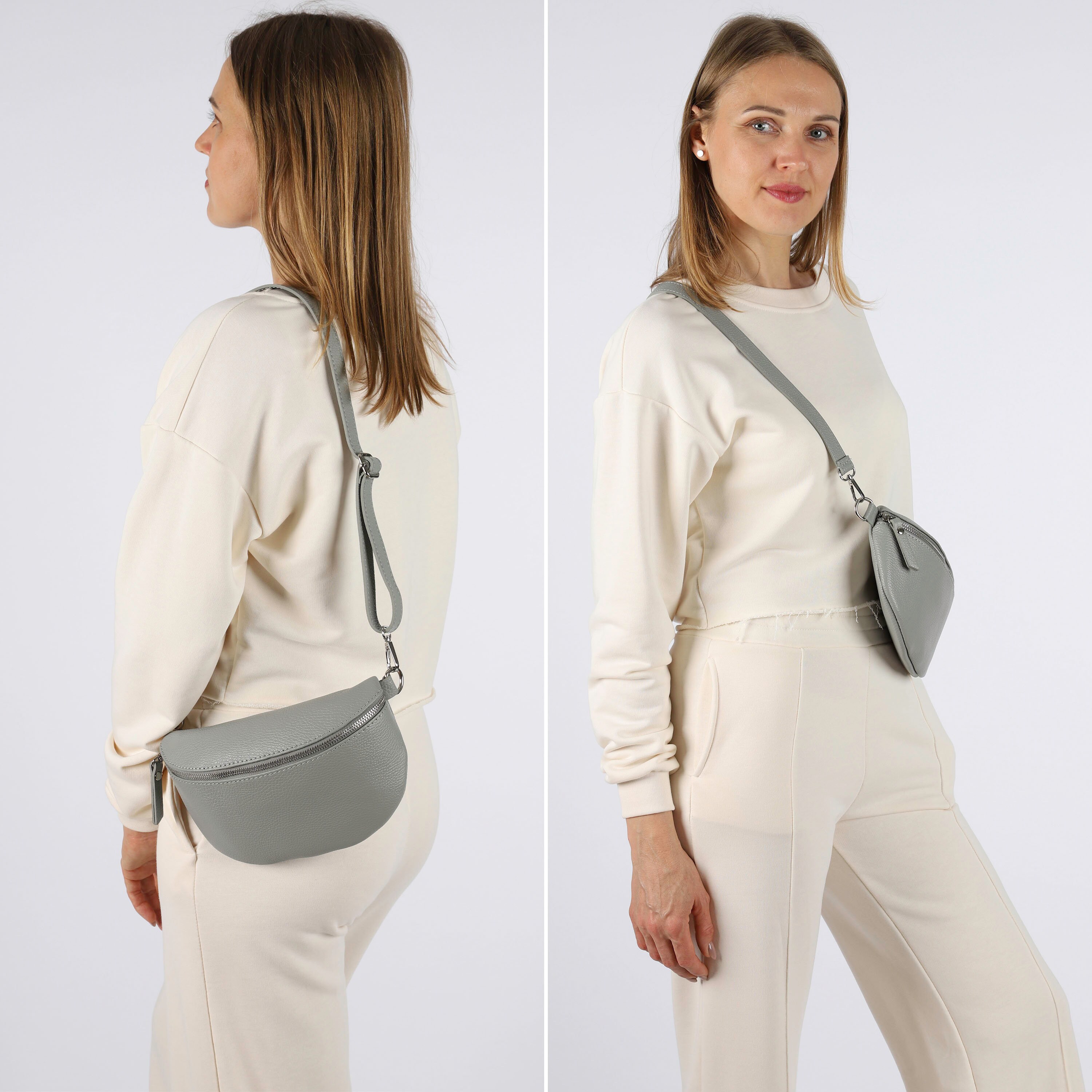 PIG WAIST POUCH BAG LIGHT GRAY ライトグレー Light Gray Fanny Pack for Women With Patterned Strap Leather