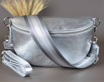XL Silver Sling Bag, Oversized Silver Chest Bag, XL Bum Bag