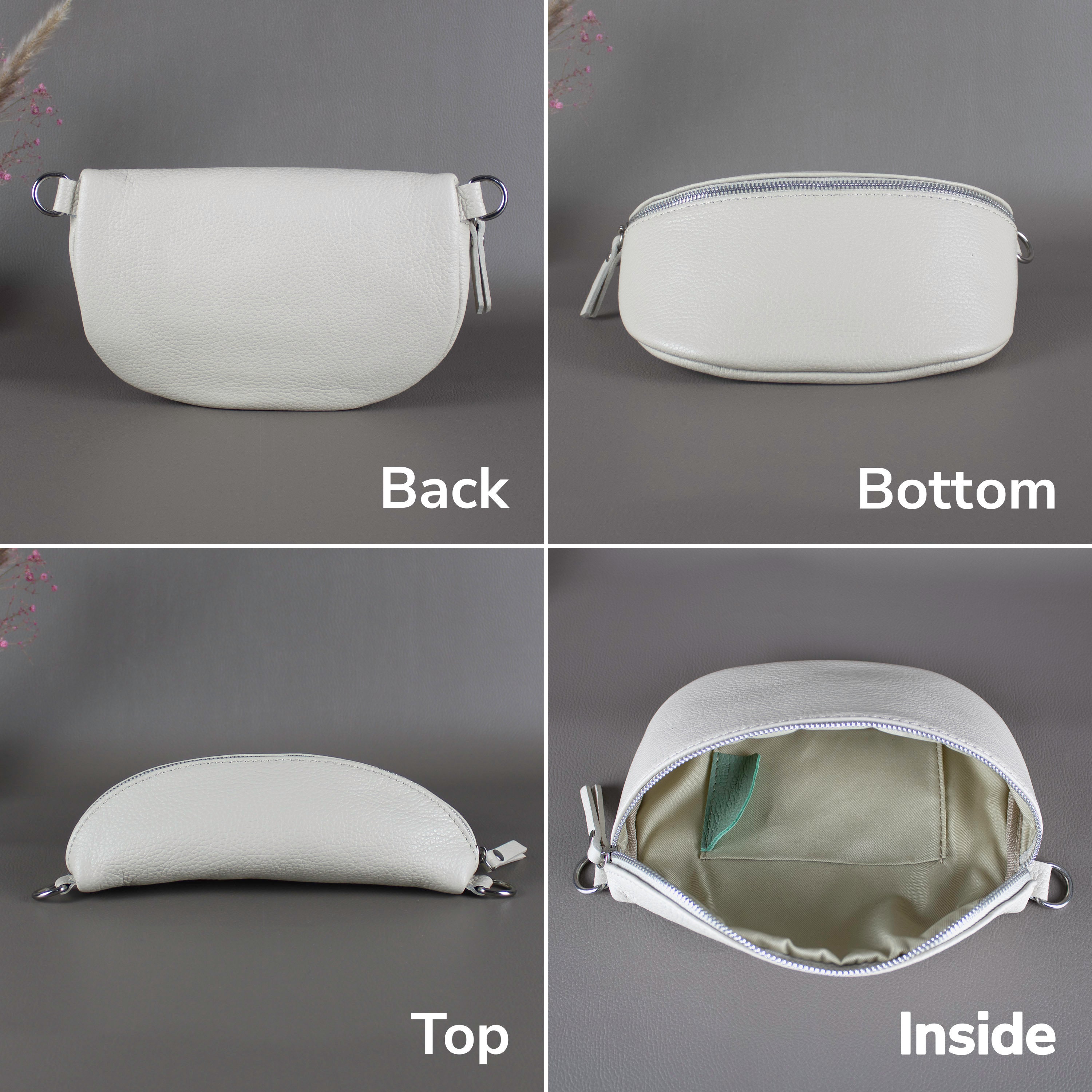 Light Gray Fanny Pack for Women With Patterned Strap Leather