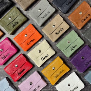 Carteira de couro personalizada para mulheres, carteira gravada individualmente para moedas, opção de presente para ela no Dia dos Namorados