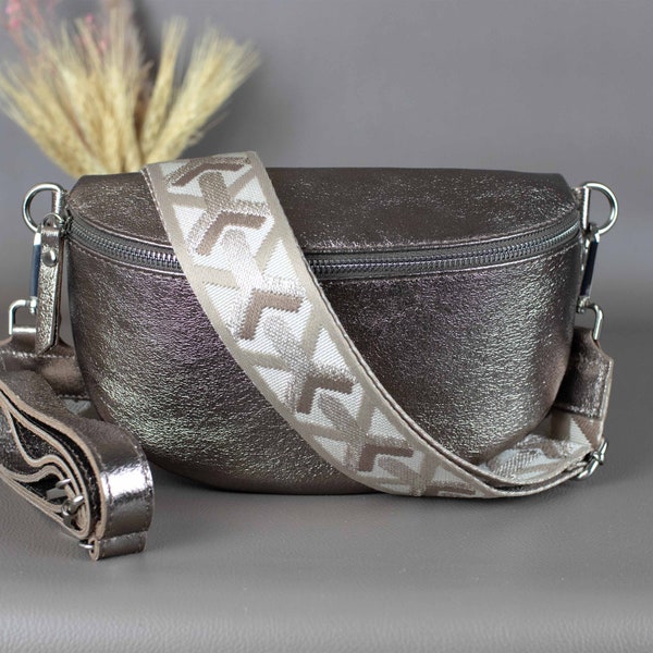 Fanny pack bronzo per donne con cinturino a fantasia Borsa a tracolla in pelle Borsa in vita con hardware argentato Borsa a man