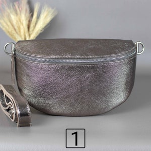 Bronze Leder Bauchtasche für Frauen mit gemustertem Riemen Schulter Crossbody Damen Umhängetasche silber Hardware breitem Träger Geschenk Bild 2