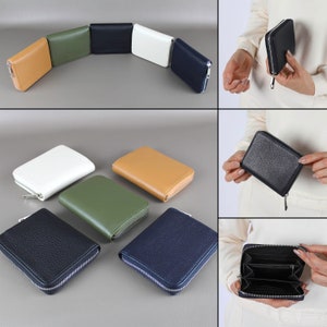 Carteira com zíper para mulheres, bolsa de couro com compartimentos para cartões, bolso para moedas carteira artesanal feminina bolsa clutch