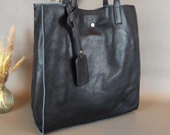 Sac fourre-tout en cuir noir pour femmes, sac à main en cuir véritable pour femmes, sac à bandoulière, sac fourre-tout, cadeau