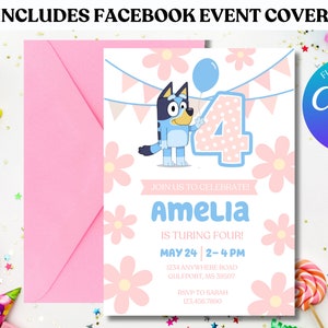 Blue Dog Invitation | Editable Birthday Invitation | Blue Dog Birthday | Girls Birthday