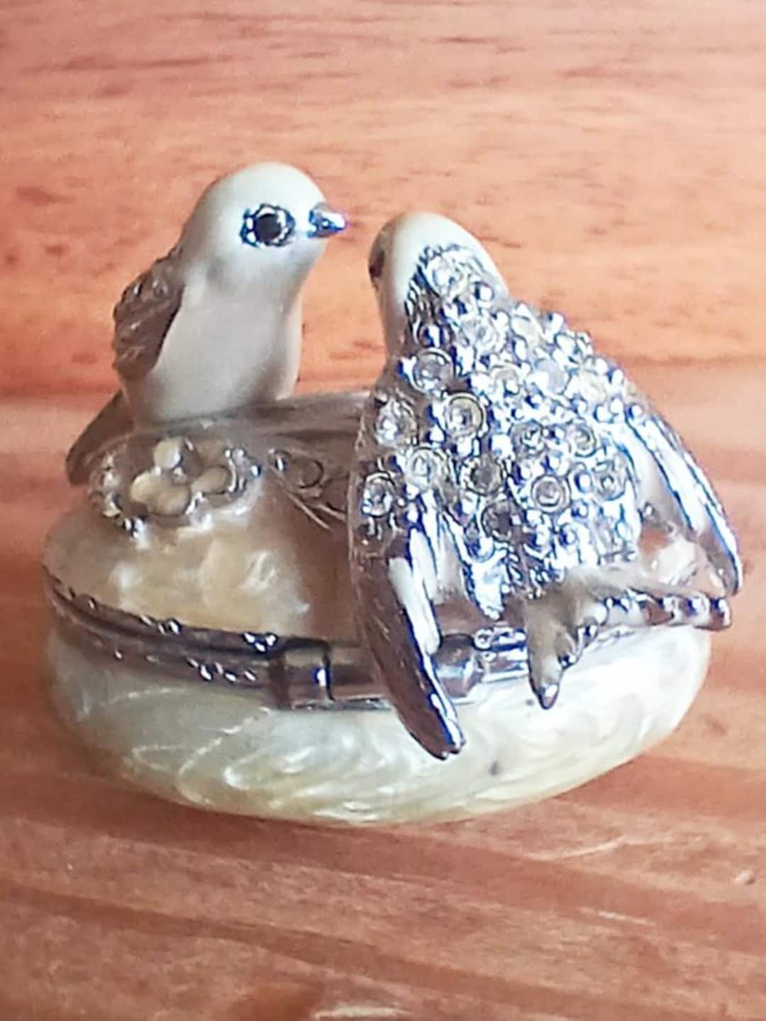 Jay Strongwater Miniature Love Birds Box Ivory Enamel Swarovski