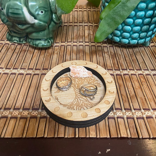 Trinket Dish, Jewelry Dish, Tree of Life, Moon Phases, Boho Jewelry Dish, Jewelry Display, Unique Gift, Jewelry Storage, Crystal Display