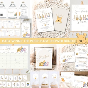 Baby Winnie the Pooh Baby Shower Bundle, Winnie the Pooh Baby Shower Invitation, Pooh Bear Template, Little Hunny Decor, Digital Download