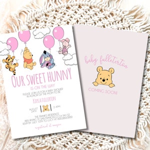 Baby Winnie the Pooh Baby Shower Invitation, Winnie the Pooh Bear Baby Shower Invite, Little Hunny Pooh Baby Shower Decor, Pink Baby Girl