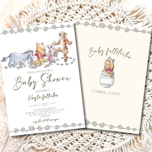 Classic Winnie the Pooh Baby Shower Invitation, Winnie the Pooh Bear Baby Shower Invite, Classic Pooh Baby Shower Decor, Digital download