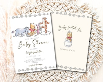 Invitación clásica al baby shower de Winnie the Pooh, invitación al baby shower del oso Winnie the Pooh, decoración clásica del baby shower de Pooh, descarga digital
