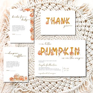 Little Pumpkin Baby Shower Invitation Bundle , Fall Pumpkin Baby Shower, Halloween Pumpkin Editable Template, Autumn Baby Shower,