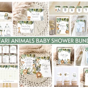 Safari Animals Baby Shower Bundle, Editable Safari Animals Baby Shower Bundle, Jungle Animal Baby Shower, Digital Template, Instant download