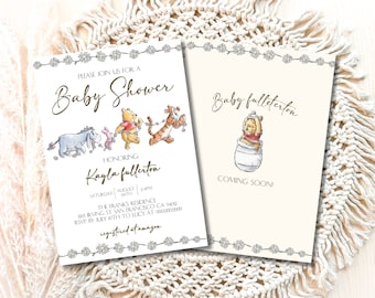 Invitación clásica al baby shower de Winnie the Pooh, invitación al baby shower del oso Winnie the Pooh, decoración clásica del baby shower de Pooh, descarga digital