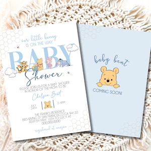Invito per baby shower a tema Winnie the Pooh, invito per baby shower a tema Winnie the Pooh, decorazioni per baby shower a tema Little Hunny Pooh, neonato azzurro