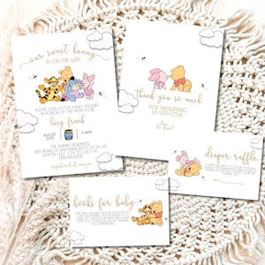 Baby Winnie the Pooh Baby Shower Mini Bundle, Baby Winnie the Pooh Bear Baby Shower Invitation, Little Hunny Pooh Decor, Digital download
