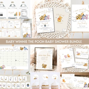 Baby Winnie the Pooh Baby Shower Bundle, Winnie the Pooh Baby Shower Invitation, Pooh Bear Template, Little Hunny Decor, Digital Download
