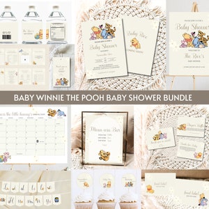 Baby Winnie the Pooh Baby Shower Bundle, Winnie the Pooh Invite, Winnie the Pooh Bear Baby Shower Invite, Little Hunny Pooh Decor, Custom V2