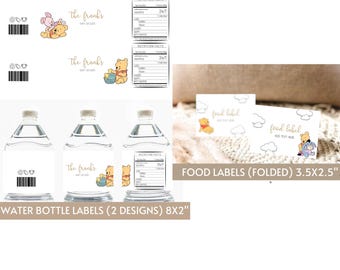 Baby Winnie the Pooh Baby Shower Bundle, Water bottle labels, Winnie the Pooh Baby Shower Invite, food labels, Hunny Pooh Decor