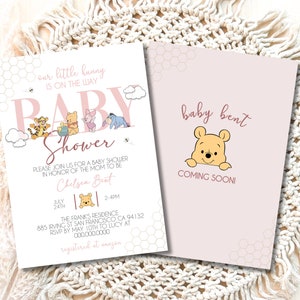 Baby Winnie the Pooh Baby Shower Invitation, Winnie the Pooh Bear Baby Shower Invite, Little Hunny Pooh Baby Shower Decor, Digital PINK
