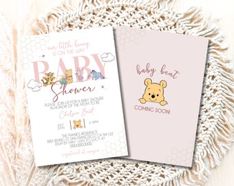 Baby Winnie the Pooh Baby Shower Invitation, Winnie the Pooh Bear Baby Shower Invite, Little Hunny Pooh Baby Shower Decor, Digital PINK